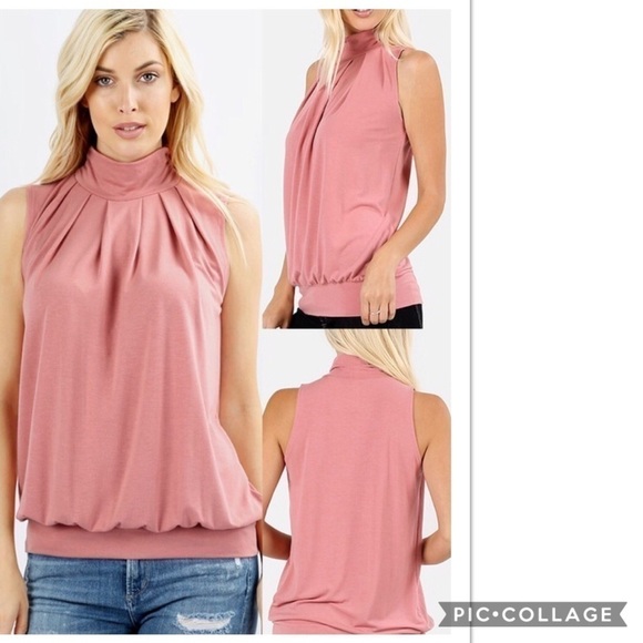 Cute Ash Copper Mock Neck Sleeveless Top - Picture 3 of 3